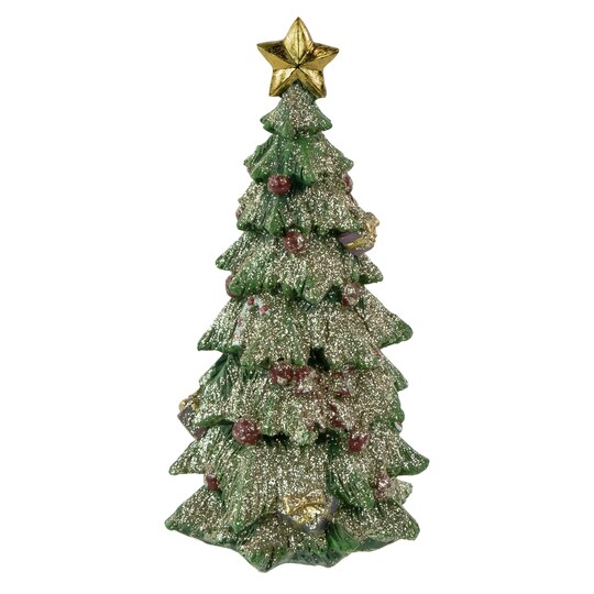 Northlight; Northlight Glittered Christmas Tree with Presents, Berries and Bows Decoration - 6.75"; Category:Tabletop; Image:1